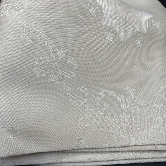 Vintage Cream Satin Damask Tablecloth 70 x 54 Floral Star Pattern - Picture 10 of 15